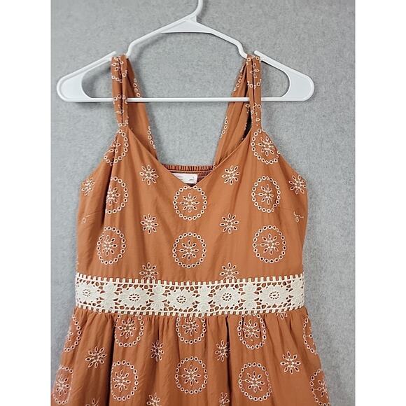 LC Lauren Conrad Rust Floral Eyelet Crochet Trim Maxi Dress Women's Large Lined - Picture 3 of 12